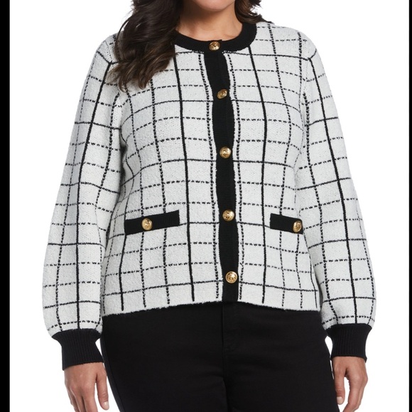 Ella Rafaella size 2X windowpane plaid button up cardigan - Picture 14 of 14